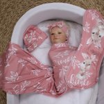 Wrap Set Swaddle Set Dusty Pink Leaf Print With Bunny