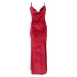 Red Velour Cowl Maxi Dress