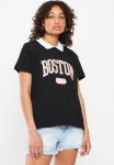 Polo Neck Slogan T-Shirt - Black
