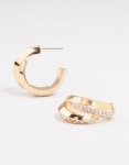 Goldair Gold Thick Diamante Double Hoop Earrings