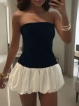 Ruffle Hem Solid Tube Dress Elegant Strapless Backless Ruched Dress For Spring & Summer Women's Clothing