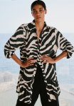Oversized Shirt Dress - Dark Grey Zebra Print