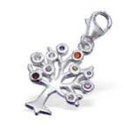 C537-C12136 - 925 Sterling Silver Tree Charm Dangle - Multi Colour Stones - Out Of Stock