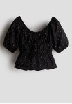 Peplum Cotton Blouse - Black