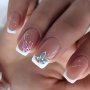 24 Pcs Pink And White French Butterfly Press-On Nails Glossy Medium Square Fake Nails Reusable Nail Art With Elegant Patterns For Women