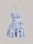 Floral Print Layered Ruffle Hem Halter Dress Elegant Sleeveless Dress For Spring & Summer Women's Clothing