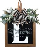 Last Name Year Round Front Door Wreath Front Porch Decoration 26 Letter Welcome Sign With Eucalyptus Garland And Bow Spring Wrea