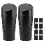 Ninefox 2 Pack Car Trash Can With Lid Car Garbage Can Cup Holder MINI Leakproof Vehicle Trash Bin With 60PCS Trash Bags Organize