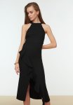 Halter Neck Flywheel Hem Dress - Black