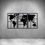 3 Piece World Map - Grey L 1000 X H 510MM