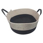 Woven Basket With Leather Handles White And Black 35CM