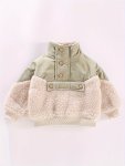 Toddler Girls Trendy Splicing Sherpa Fleece Jacket 95% Cotton Half Button Warm & Thick For Winter Gift