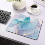 Marbling Small Mouse Pad Cyan Blue Small Mouse Pad 23.98X19.99 Cm Computer Desk Pad With Non-slip Rubber Base Stitched Edge For