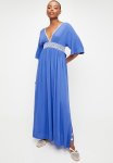 Edit Angel Sleeve Tunic With Embroidery - Blue