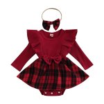 Plaid Ribbed Romper And Matching Headband