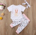 Happy Easter Romper With Bunny Pants And Headband