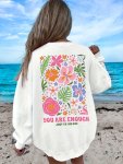 Women's Tropical Print Fashion Sweatshirt - Casual Polyester Crew Neck Pullover Machine Washable