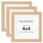 Puthiac 4X4 Solid Oak Wood Picture Frame Fits 3X3 With Mat Or 4X4 Without Mat Wall Or Tabletop Display With Stand Plexi Front 3