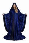 Artemisia Designs Unisex Medieval Velvet Robe With Hood & Satin-lined Bell Sleeves Long Renaissance Costume Fantasy Wizard Cloak