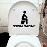 Humorous Bathroom Toilet Lid Decal "downloading" - Self-adhesive Vinyl Sticker With Glitter Embellishment Herringbone Pattern Bl