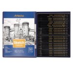 Premium Black Charcoal 24 Woodless Pencil Set & 50 Page Sketch Pad