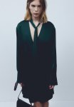 Tie-detail Satin Dress - Dark Green