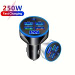 250W Super Fast Charging Car Charger 5-IN-1 Adapter Charging Head Converter 4USB+PD Mobile Phone Charger One Tow Three Car Elect