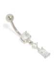 Titanium Diamante Chain Drop Belly Bar