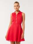 Nina Zip Front Collar Linen MINI Dress - 16 Heirloom Tomato