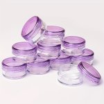 10-PACK Clear Plastic Cosmetic Jars With Purple Lids Travel Containers For Creams Lotions Beads Eyeshadow Rhinestones Samples