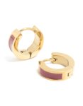 Waterproof Gold Plated Stainless Steel Small Burgundy Red Enamel Inlay Huggie Earrings