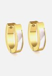 Broad Oval Inlay Hoop Earring - Gold & White