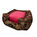 Royal Slumber Bed - Leopard Print Canvas With Pink Velvet Reversible Medium 70CM X 80CM