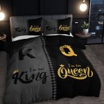 3PCS Black & Grey Crown Lettering Duvet Cover Set 1 Duvet Cover + 2 Pillowcases - High Definition Printing For Home & Dorm Decor