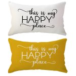 1PC Happy Place Pillowcase No Pillow Farmhouse Rustic Decor Rectangular Waist Pillowcase Porch Welcome Decor Cushion Cover 11.8