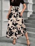Floral Print High Waist Skirt Elegant Belted A-line Skirt For Spring & Summer Women's Clothing