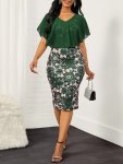 Floral Print V Neck Dress Elegant Cape Sleeve Slim Dress For Spring & Summer Women's Clothing
