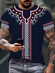 Men's Bohemian Style Short Sleeve T-Shirt Casual Daily Wear Street Fashion Tee With Ethnic Pattern For Spring Summer Holiday Dai