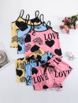 3 Sets Letter Print Pajama Set Casual Crew Neck Cami Top & Bow Tie Elastic Waistband Shorts Women's Sleepwear & Loungewear