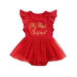 My 1ST Christmas Gold Printed Lace Romper