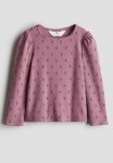 Picot-trimmed Jersey Top - Plum floral