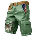 Ymosrh Men Summer Shorts With Multiple Pockets American Flag Print 4TH Of July Casual Outdoor Hiking Fishing Shorts Mens Cargo P