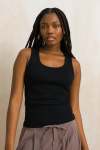 Fitted Ribbed Scoop Neck Tank - XL Black