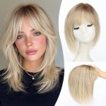 Emmor 12 Inch Human Hair Topper For Women - Real Hair Topper With Bangs & 6.5" 6.5" Larger Base Natural Thin Hair Solution For