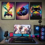 3PCS Canvas Poster Modern Art Abstract Football Sportsman Poster Decorative Game Controller Color Splash Ink Canvas Painting Ide