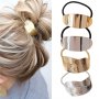 4PCS Bohemian Minimalist Alloy Hair Ties Set - Leaf Design Glossy Metallic Hair Rings Simple Textured Elastic Ponytail Holders For Women 14+ Solid Color