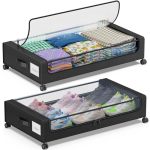 Under Bed Storage With Wheels 2-PACK Under Bed Storage Containers With Clear Lids XXL 60L Under The Bed Storage Organizer Bins R