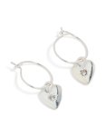 Silver Diamante Heart Huggie Drop Earrings