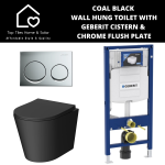 Coal Black Wall Hung Toilet With Geberit Cistern & Chrome Flush Plate