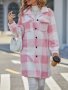 Plaid Mid Length Teddy Coat Casual Button Front Long Sleeve Outerwear Women's Clothing